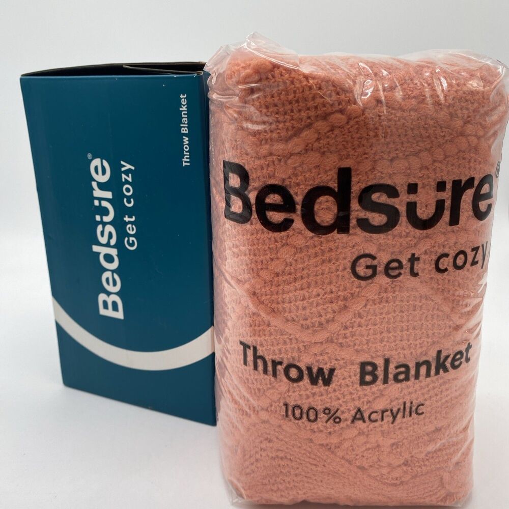 Bedsure Terracotta 50x60 Throw Blanket Knit Woven Chenille Decorative Tassels